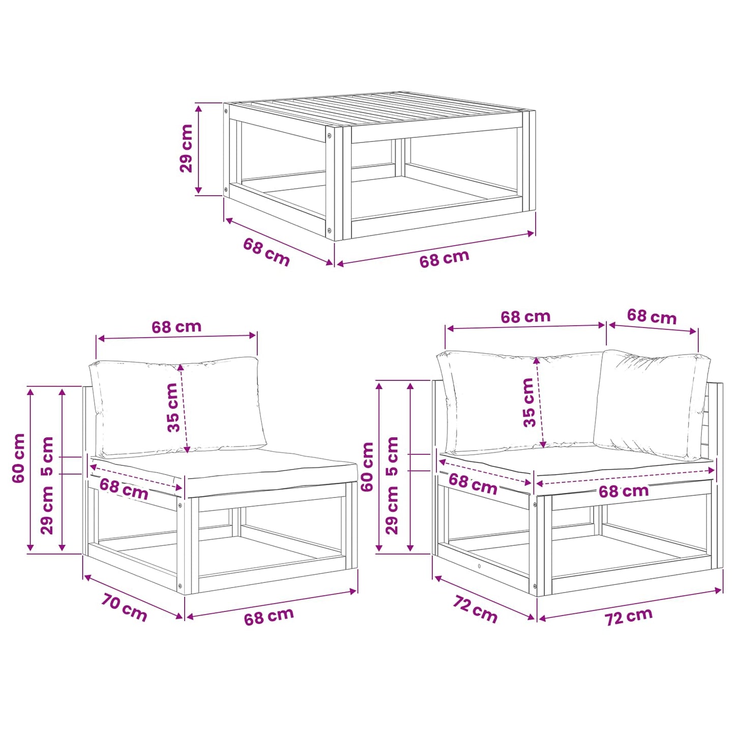 9 Piece Garden Lounge Set Modular Natural Solid Acacia Wood