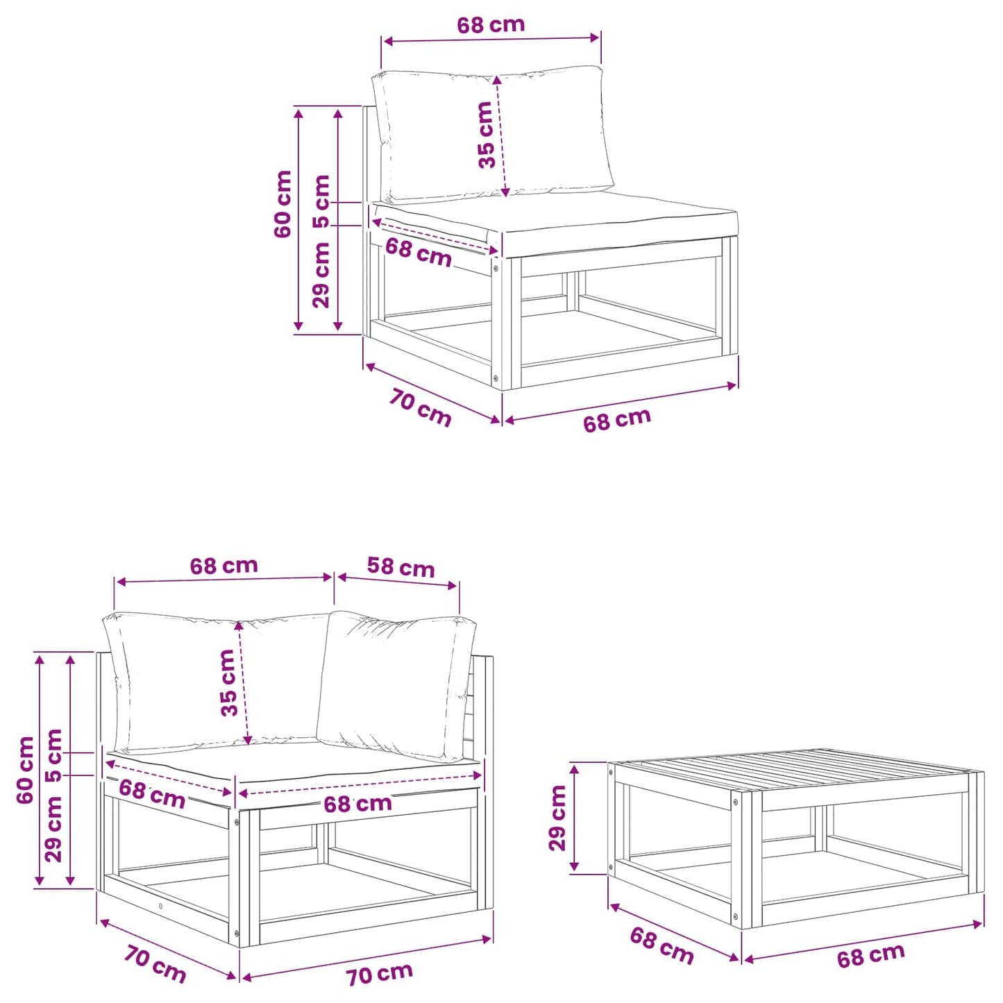 Sofa Set 7 pcs Natural Solid Acacia Wood