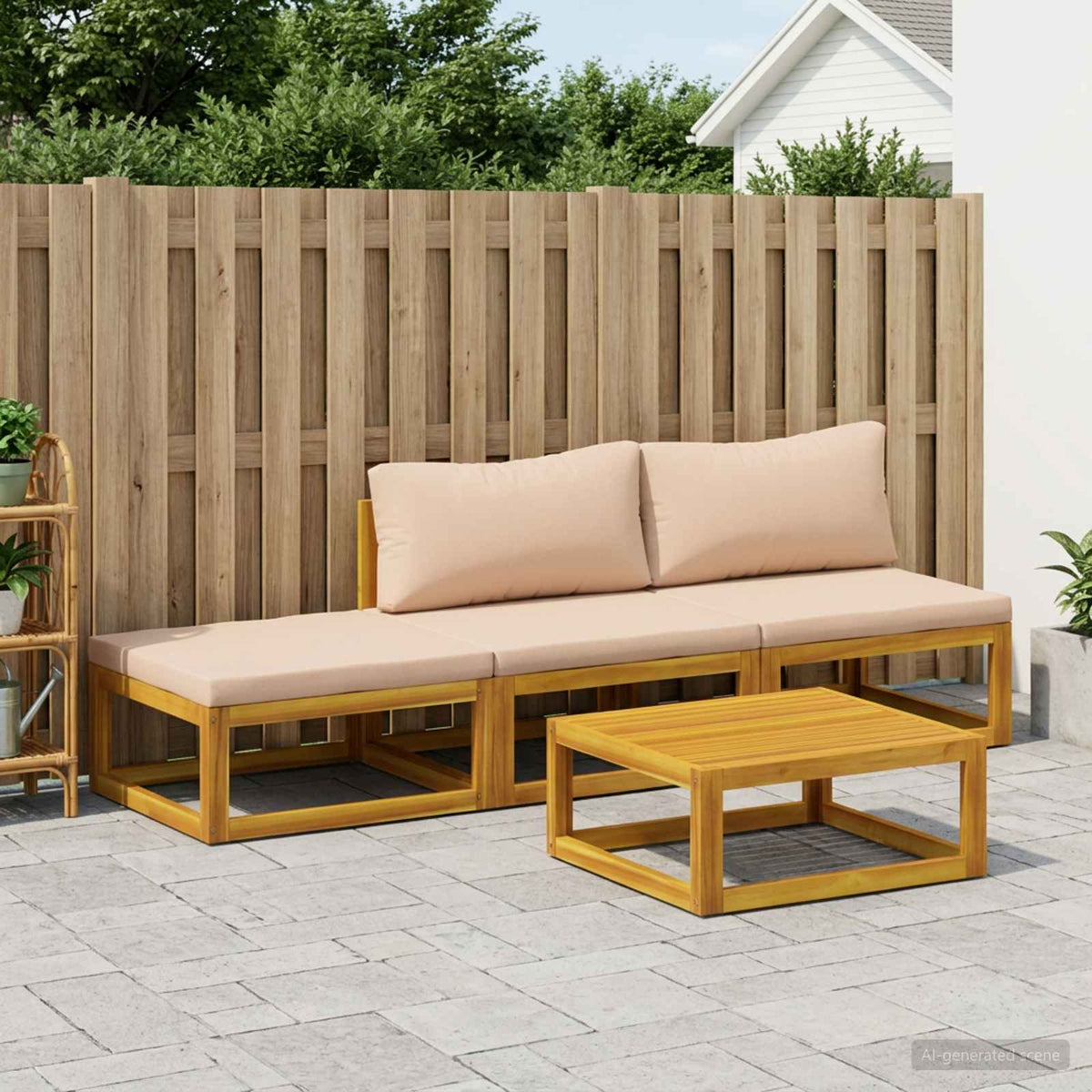 Sofa Set 4 pcs Natural Solid Acacia Wood