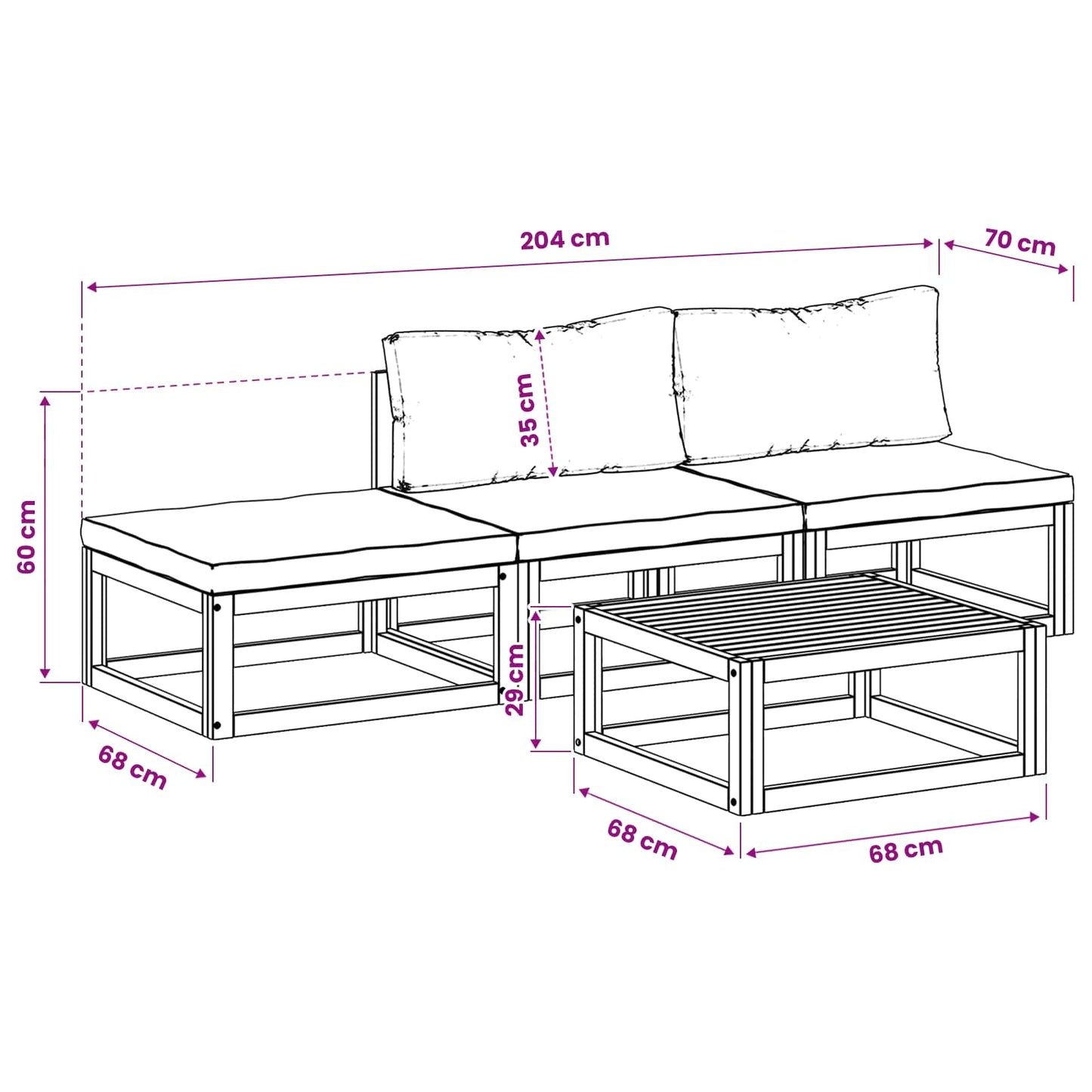 Sofa Set 4 pcs Natural Solid Acacia Wood