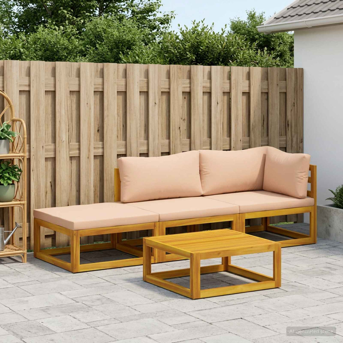 Sofa Set 4 pcs Natural Solid Acacia Wood