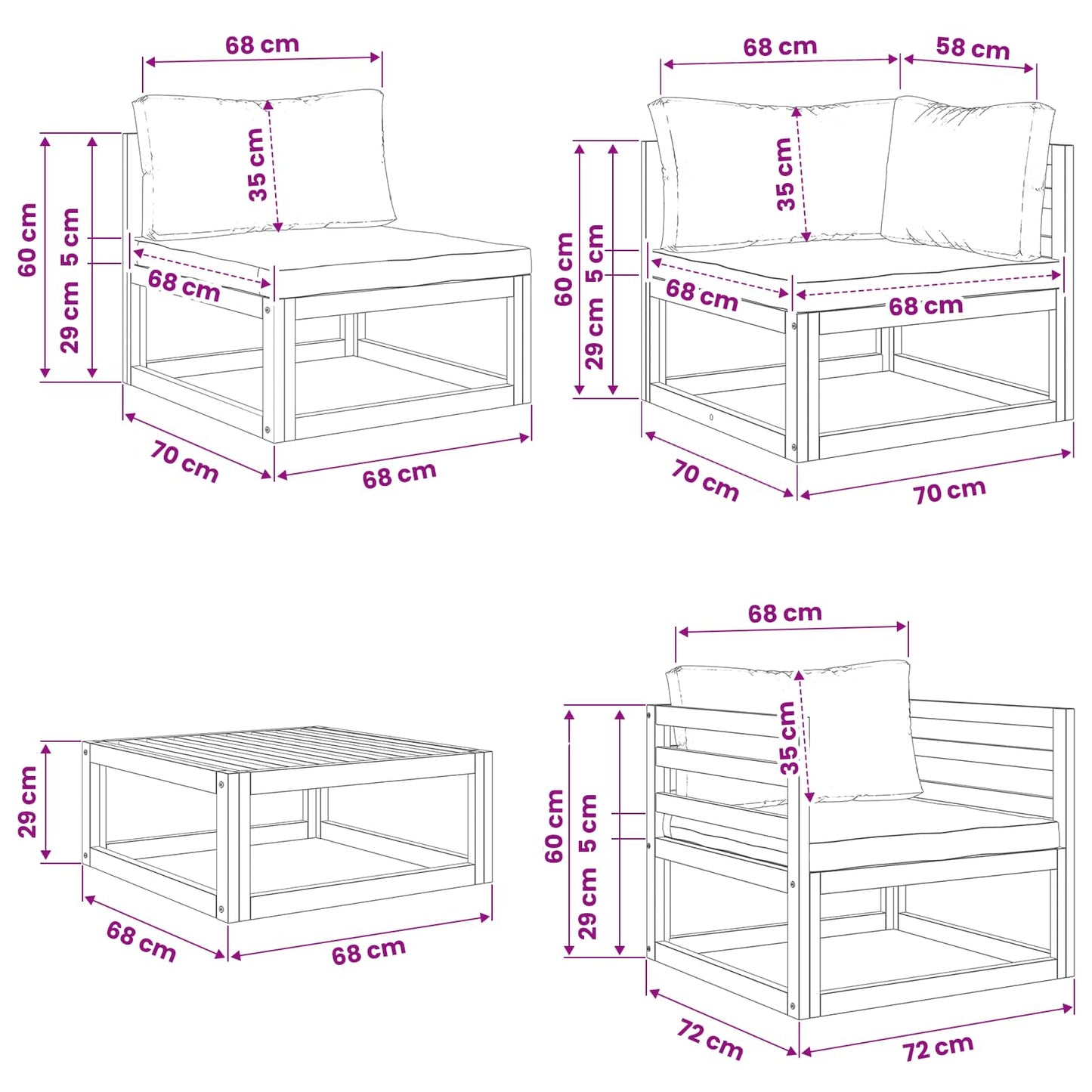 Sofa Set 7 pcs Natural Solid Acacia Wood