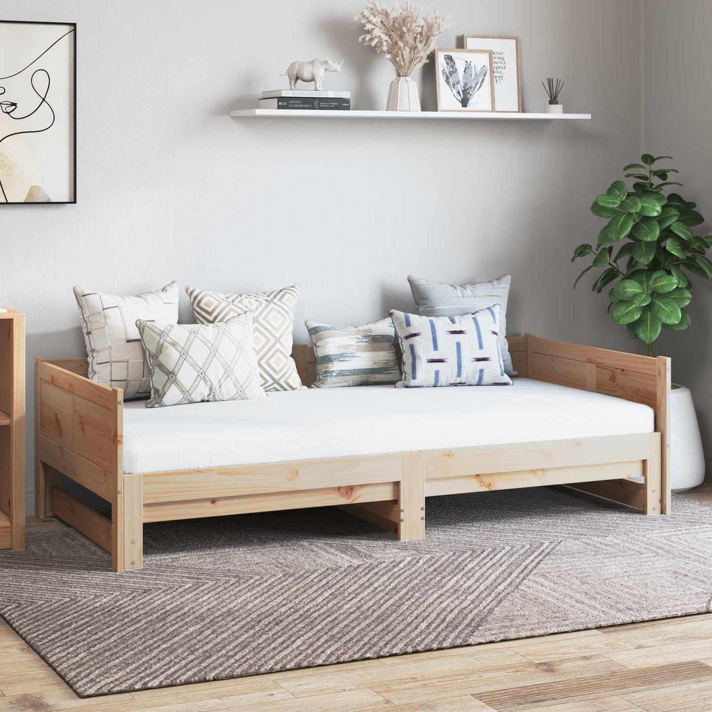 Pull-out Day Bed Natural 180 x 200 cm Solid Pine Wood