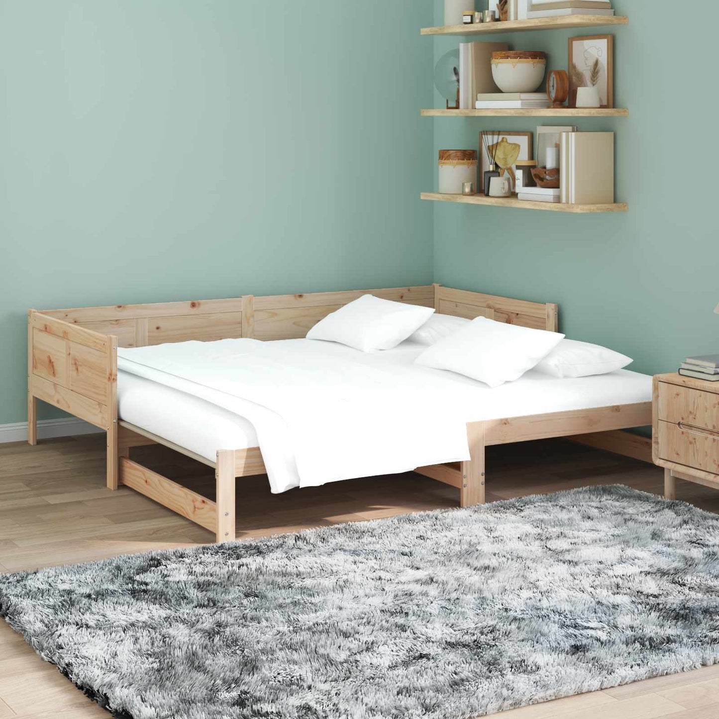 Pull-out Day Bed Natural 180 x 200 cm Solid Pine Wood