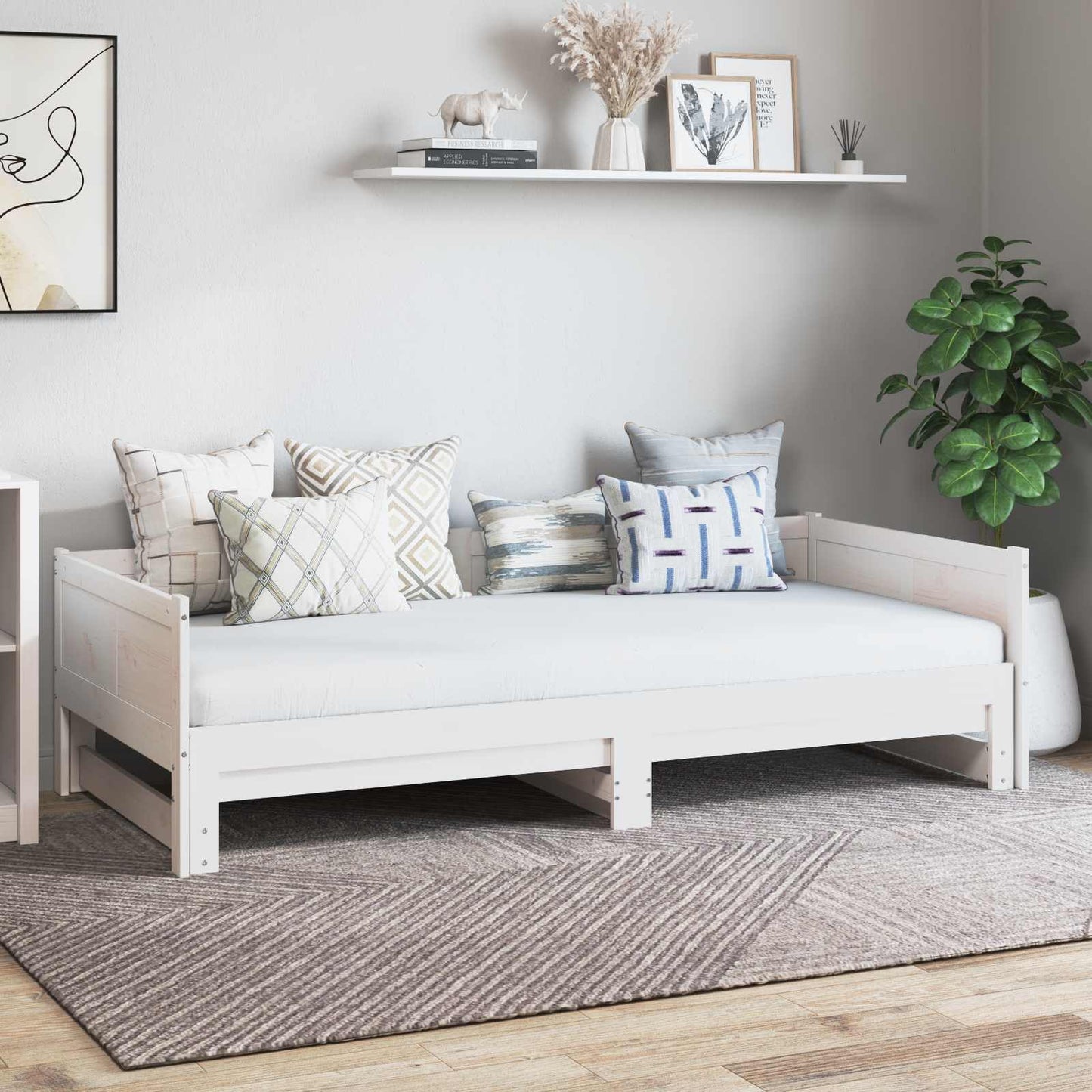 Pull-out Day Bed White 180 x 200 cm Solid Pine Wood