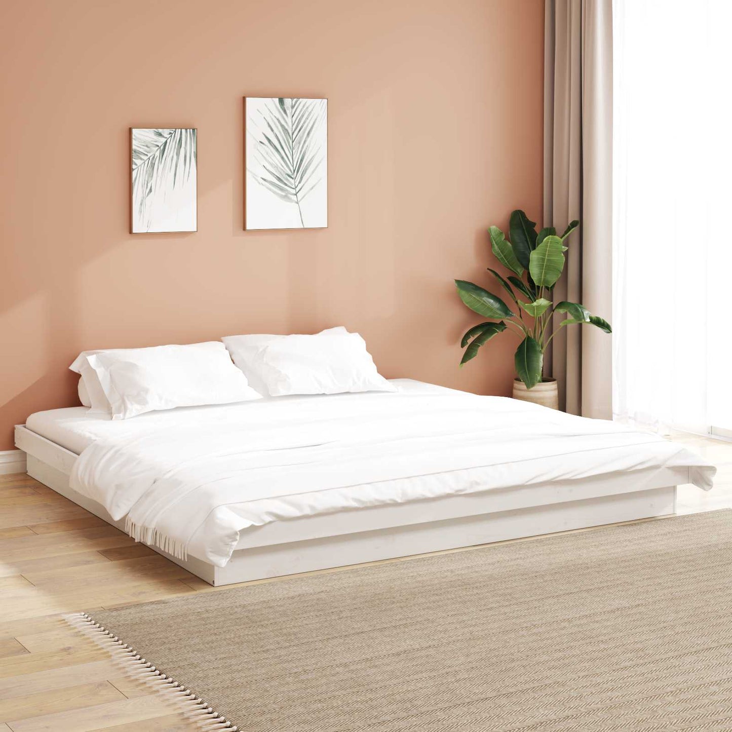 Bed Frame White 200 x 200 cm Solid Pine Wood
