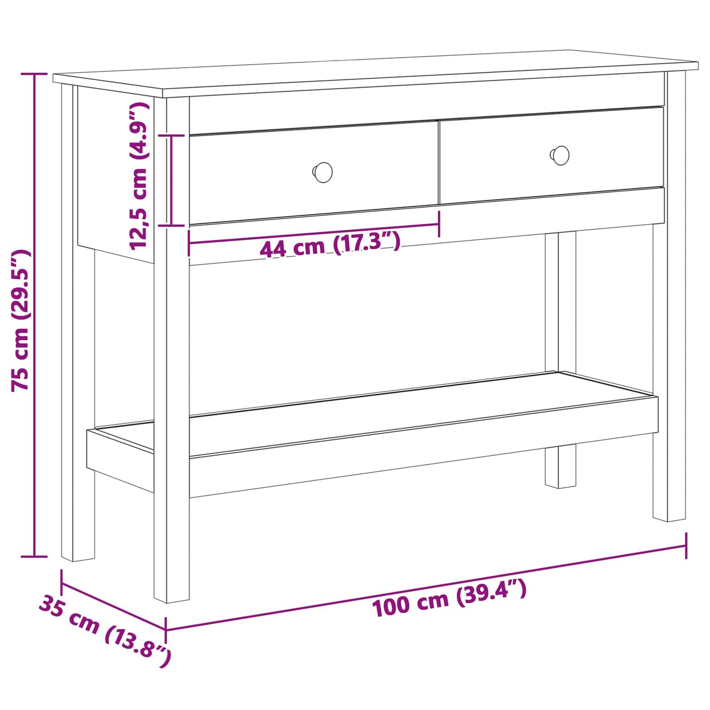 Console Table Wax Brown 100 x 35 x 75 cm Soild Pine Wood
