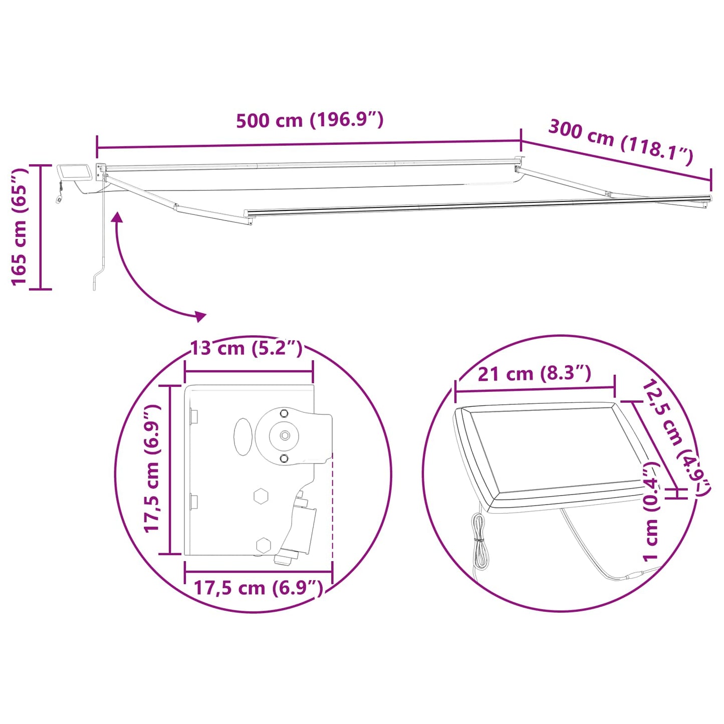 Electric Retractable Awning Frame White 5 x 3 m Aluminium