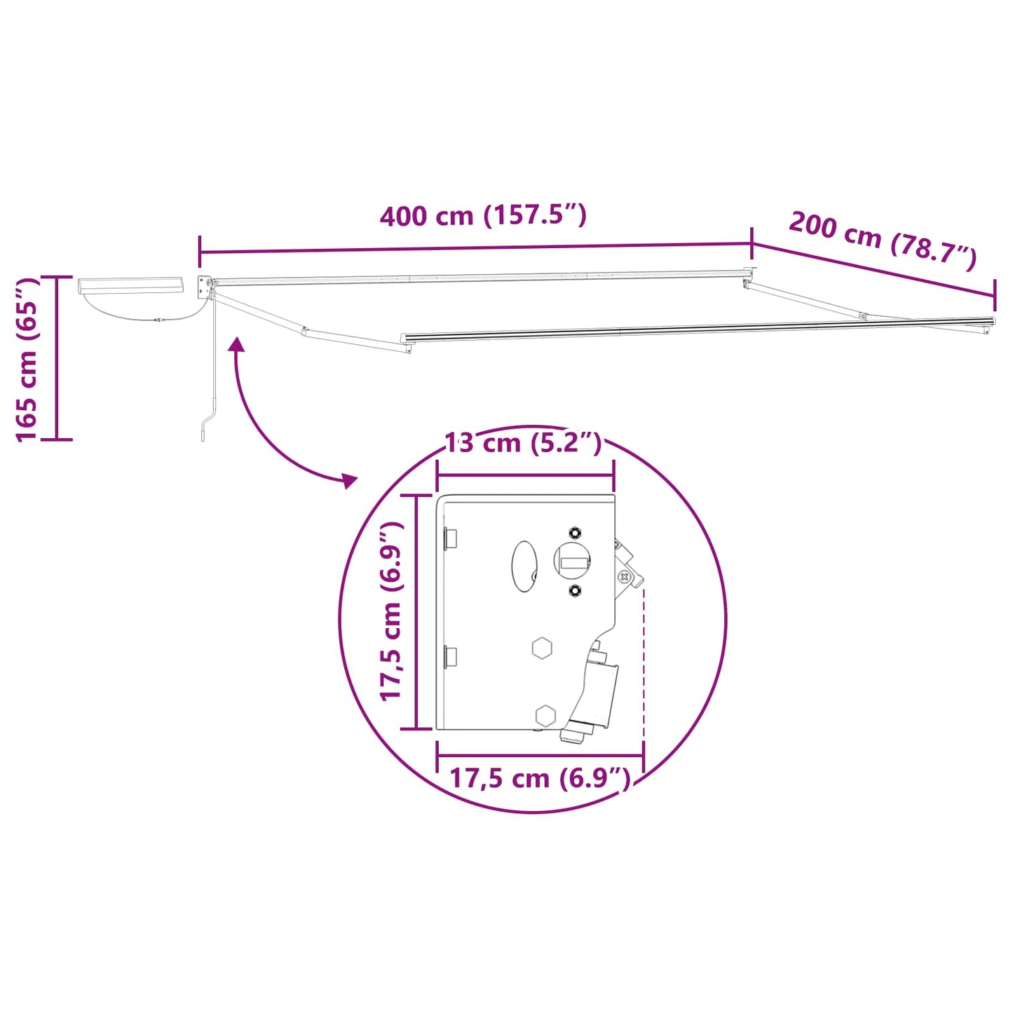 Electric Retractable Awning Frame White 4 x 2 m Steel