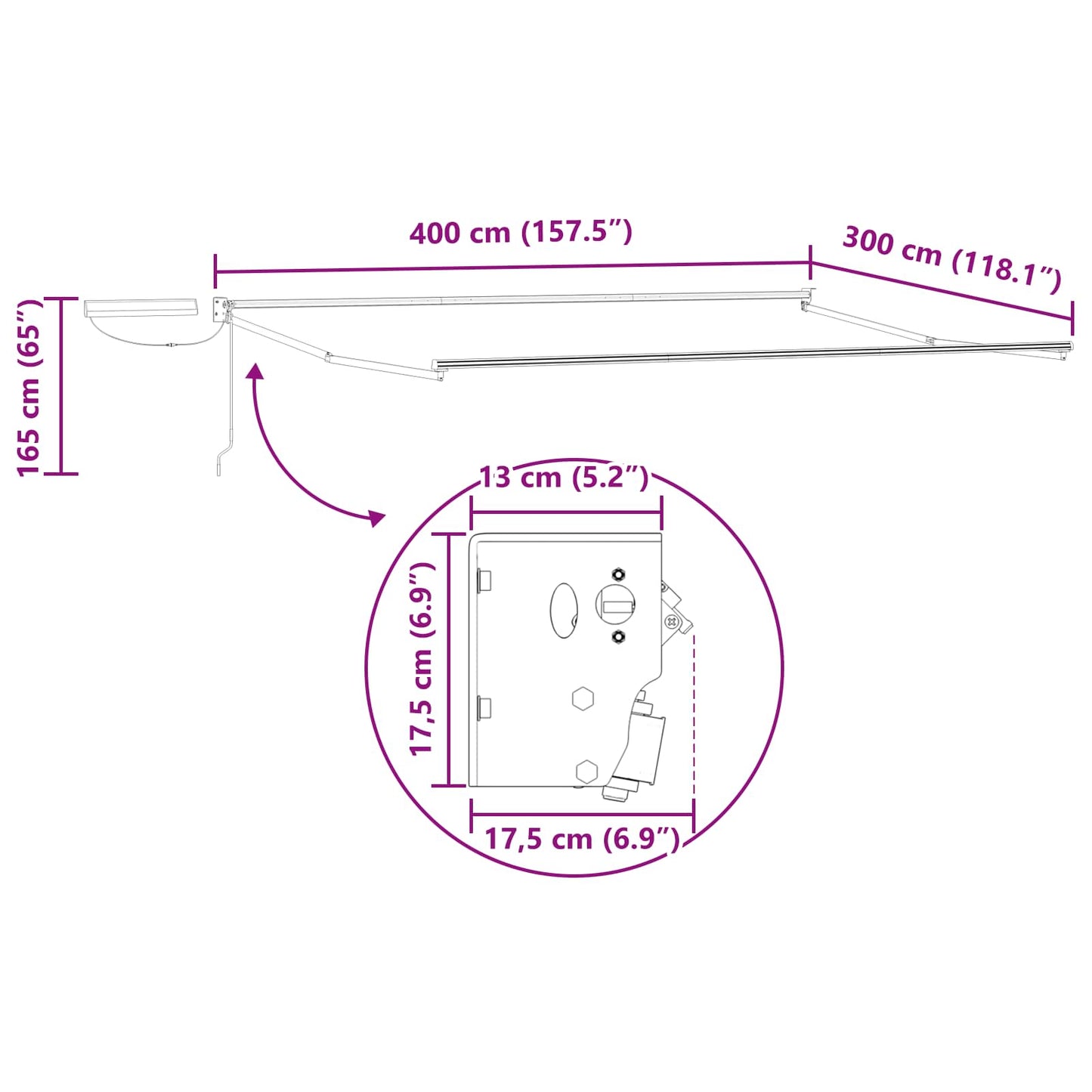 Electric Retractable Awning Frame White 4 x 3 m Steel