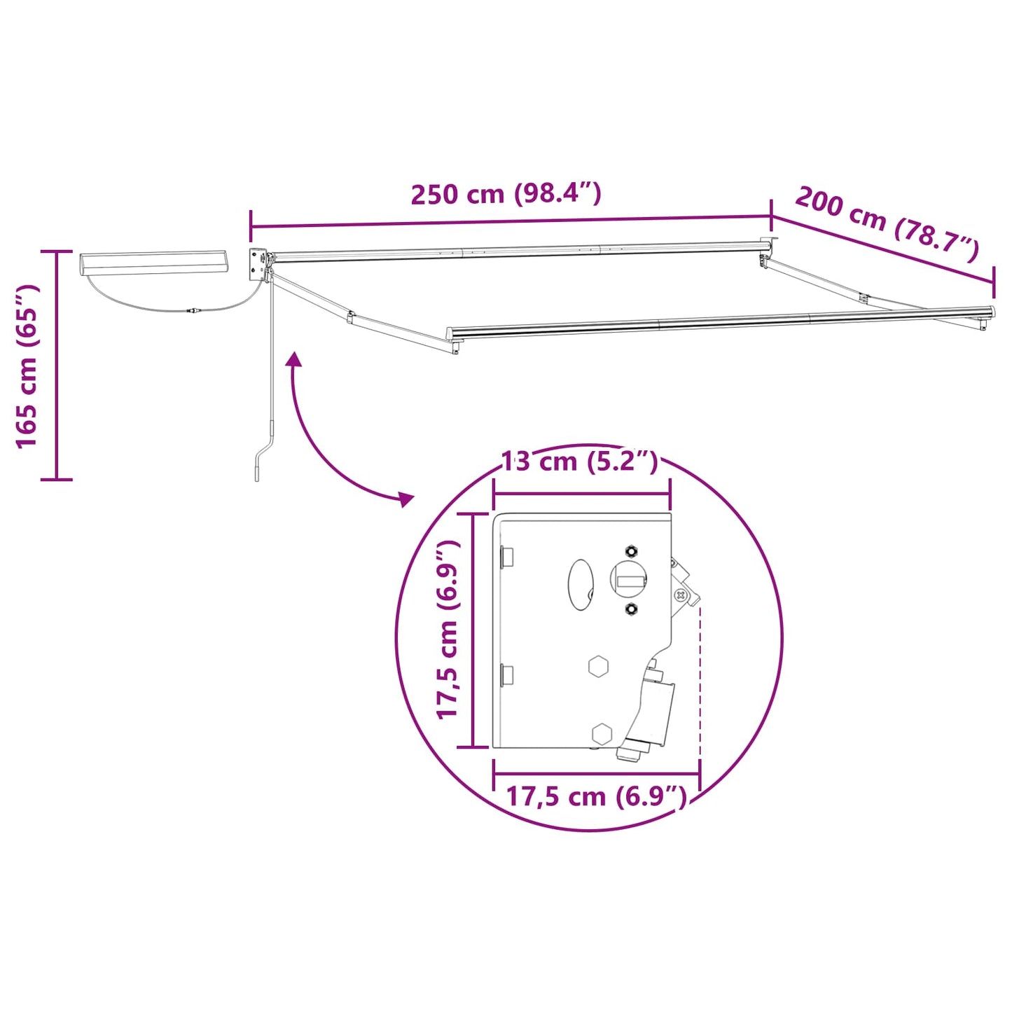 Electric Retractable Awning Frame Anthracite 2.5 x 2 m Steel