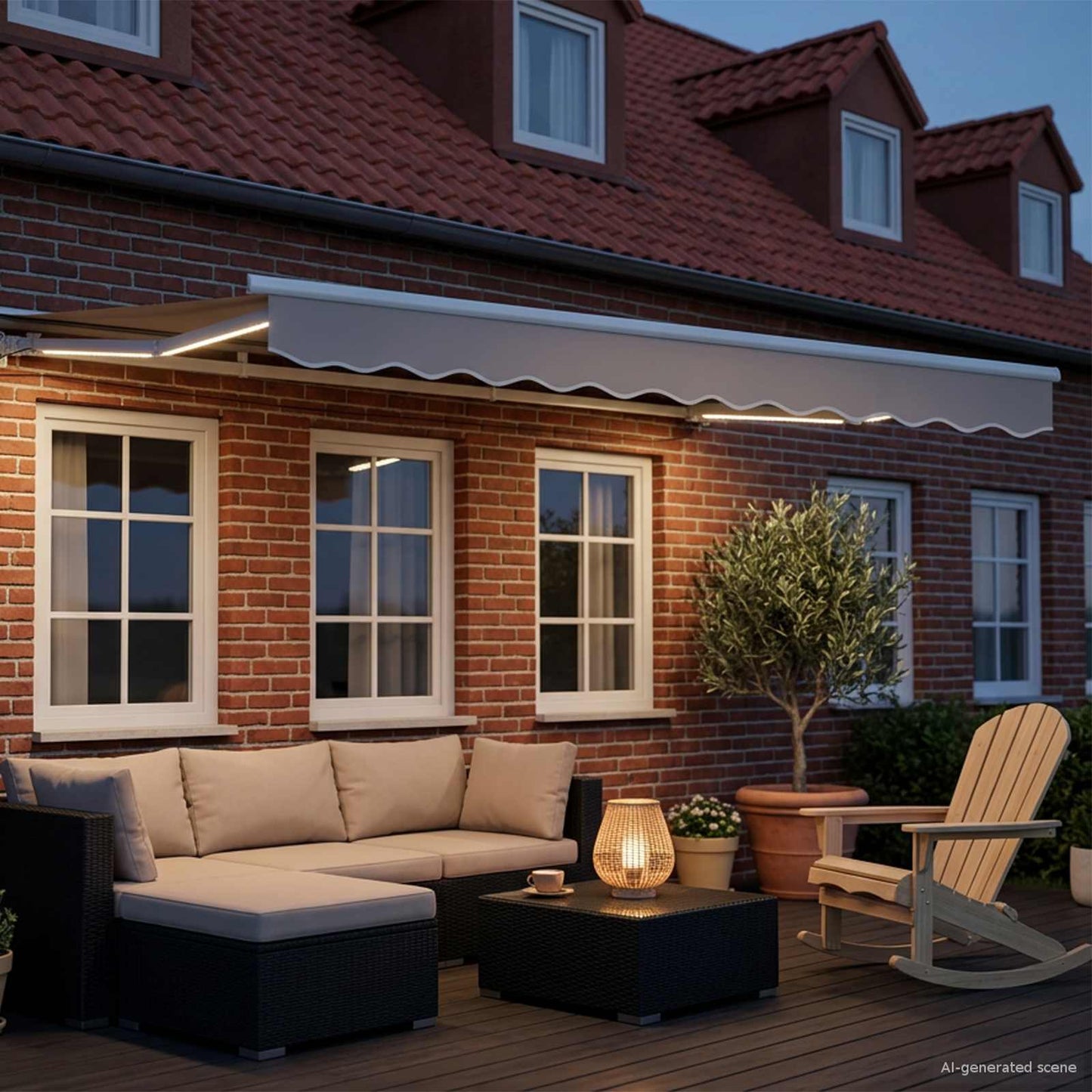 Manual Awning Frame with LEDs White 3 x 2 m Aluminium