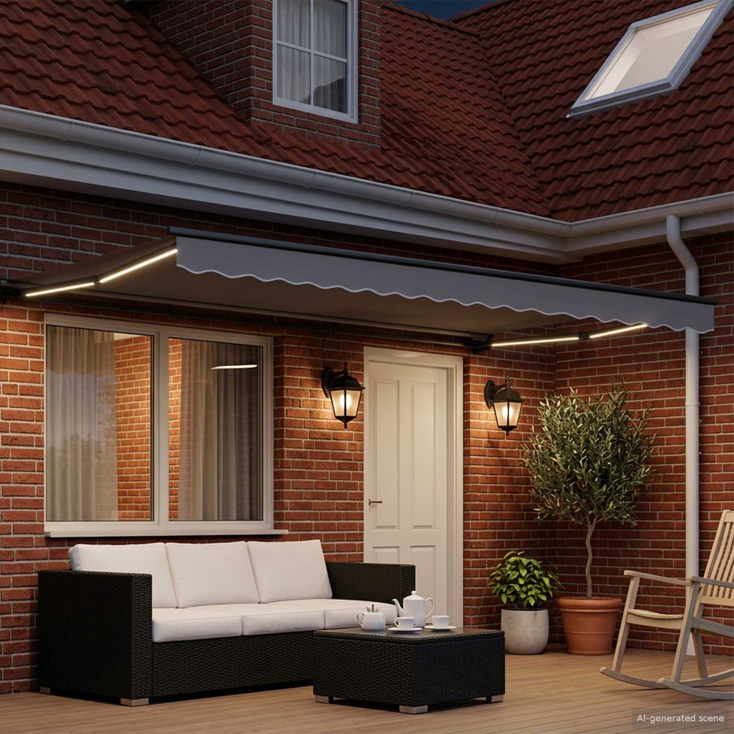 Manual Awning Frame with LEDs Anthracite 4 x 3.5 m Aluminium