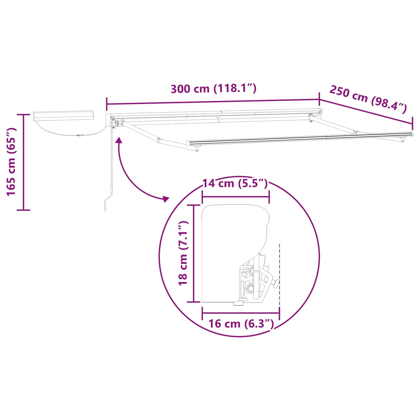 Electric Retractable Awning Frame White 3 x 2.5 m Steel