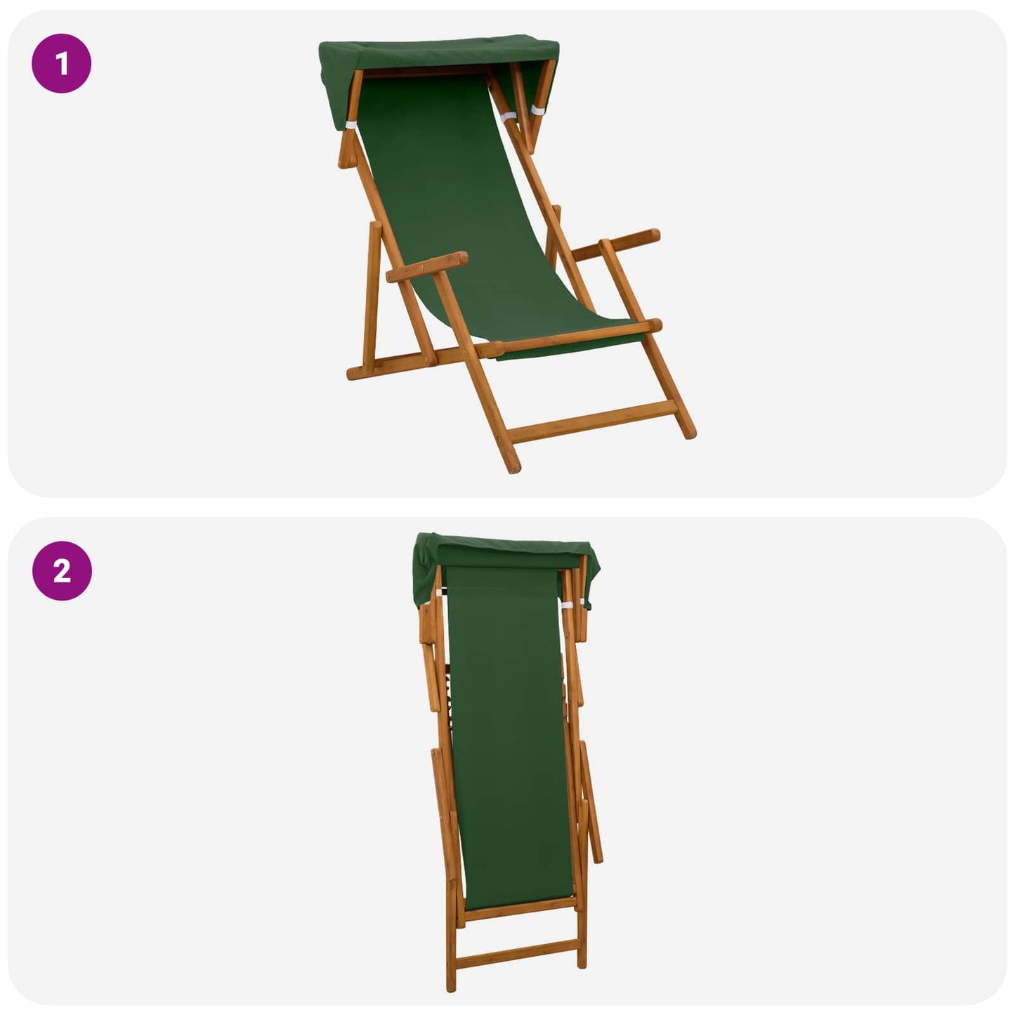 Deck Chair 3 Position Solid Eucalyptus Wood Green