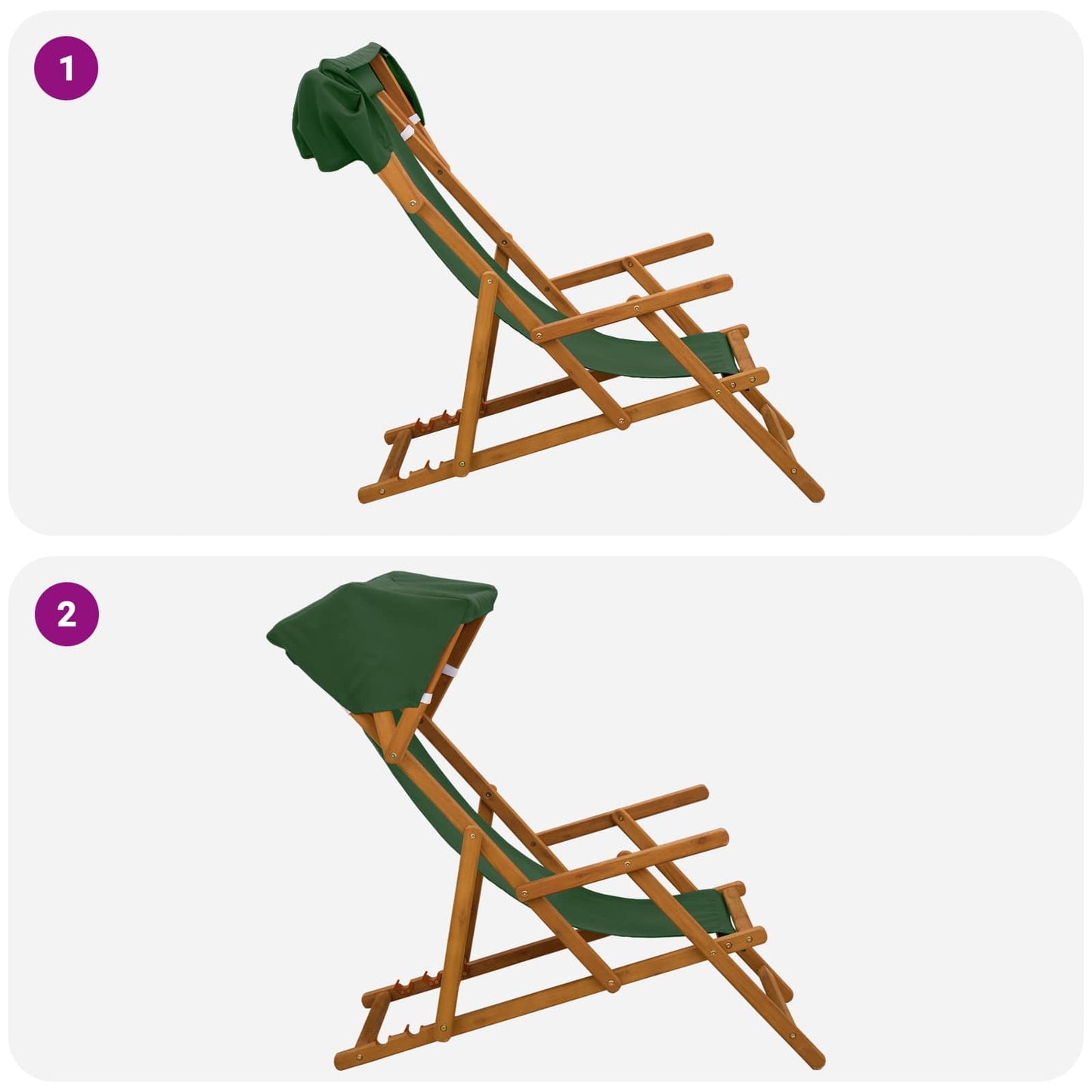 Deck Chair 3 Position Solid Eucalyptus Wood Green