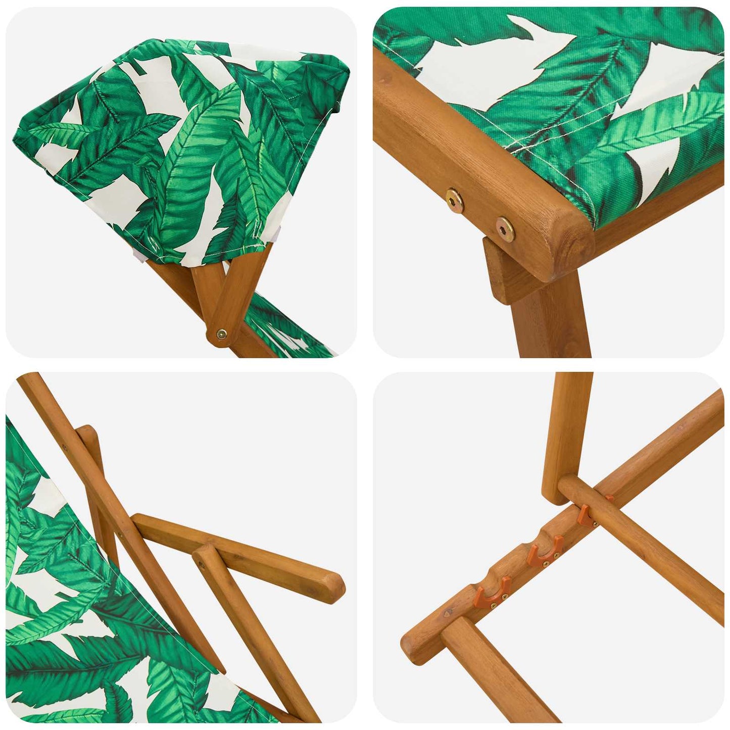 Deck Chair 3 Position Solid Eucalyptus Wood Leaf Pattern