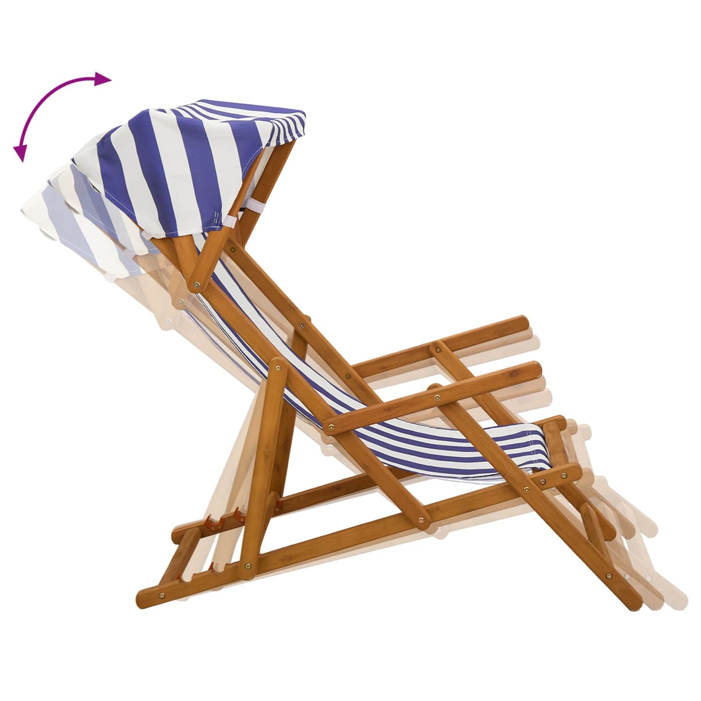 Deck Chair 3 Position Solid Eucalyptus Wood Blue and White
