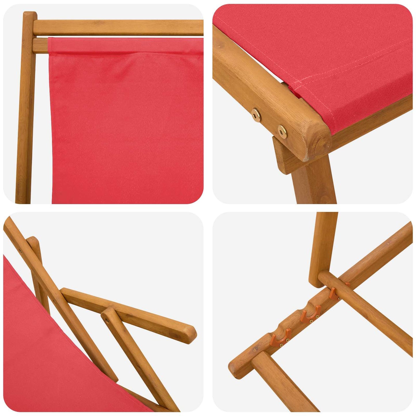 Folding Sun Lounger 3 Position Solid Eucalyptus Wood Red