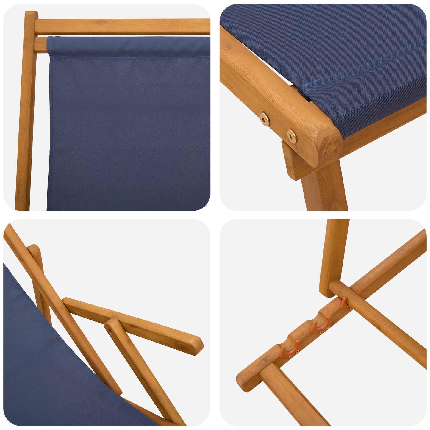 Folding Sun Lounger 3 Position Solid Eucalyptus Wood Blue