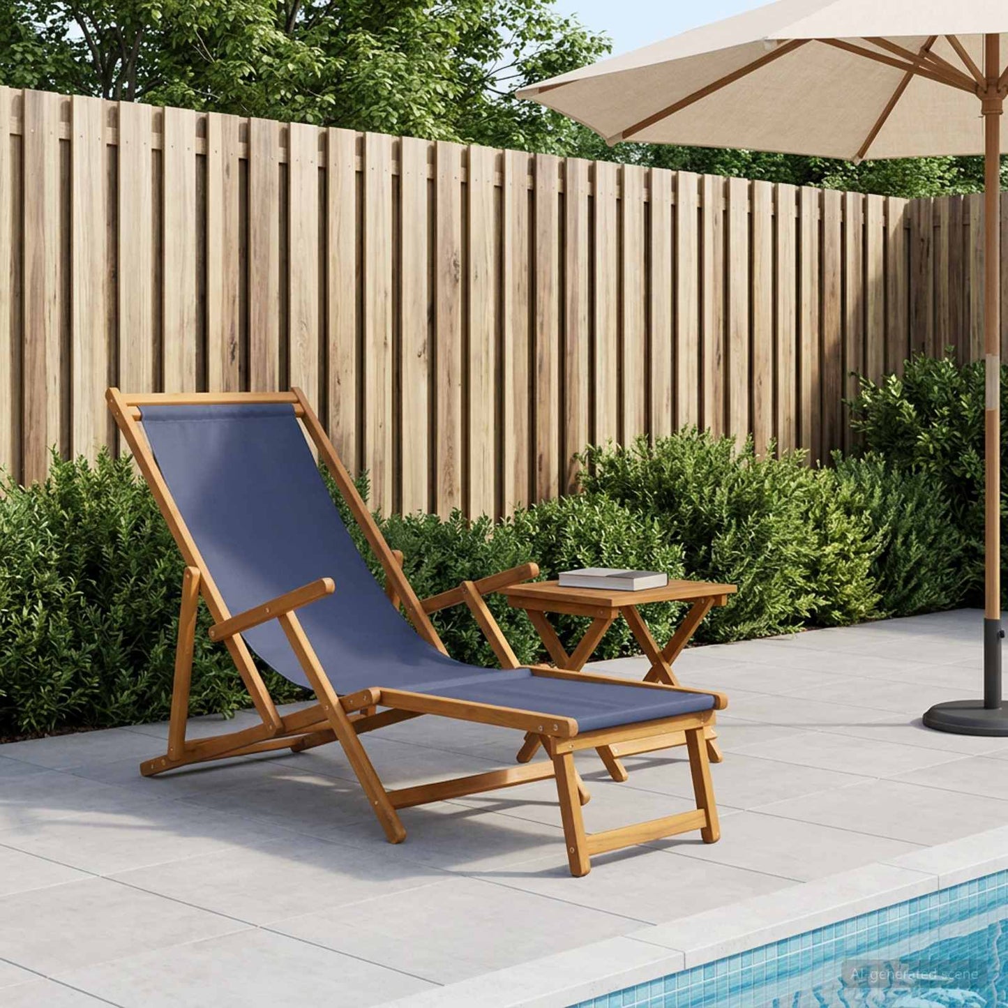 Folding Sun Lounger 3 Position Solid Eucalyptus Wood Blue