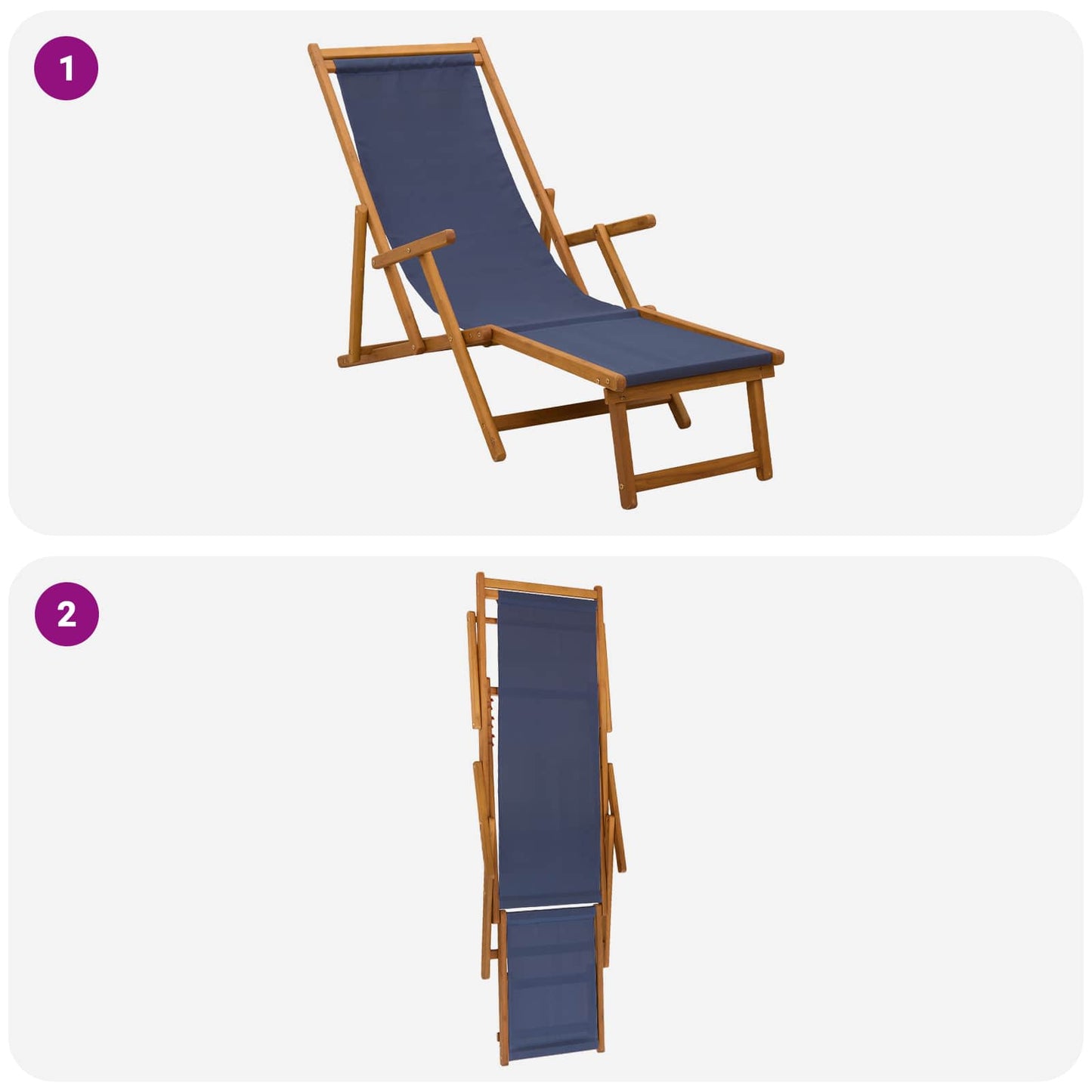 Folding Sun Lounger 3 Position Solid Eucalyptus Wood Blue
