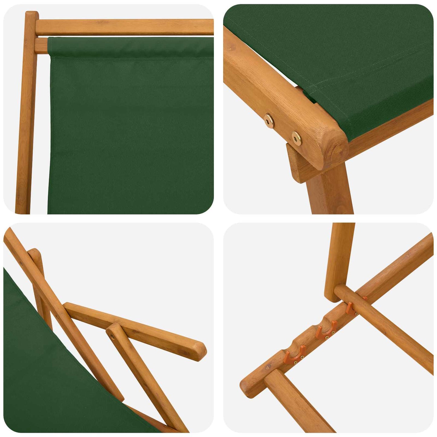 Folding Sun Lounger 3 Position Solid Eucalyptus Wood Green