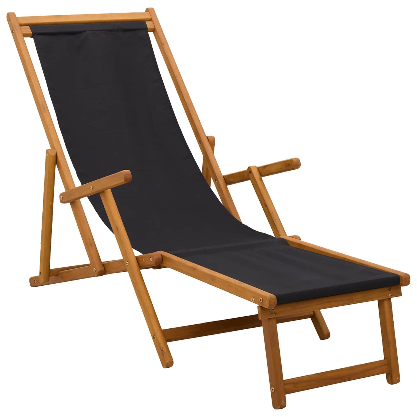 Folding Sun Lounger 3 Position Solid Eucalyptus Wood Black
