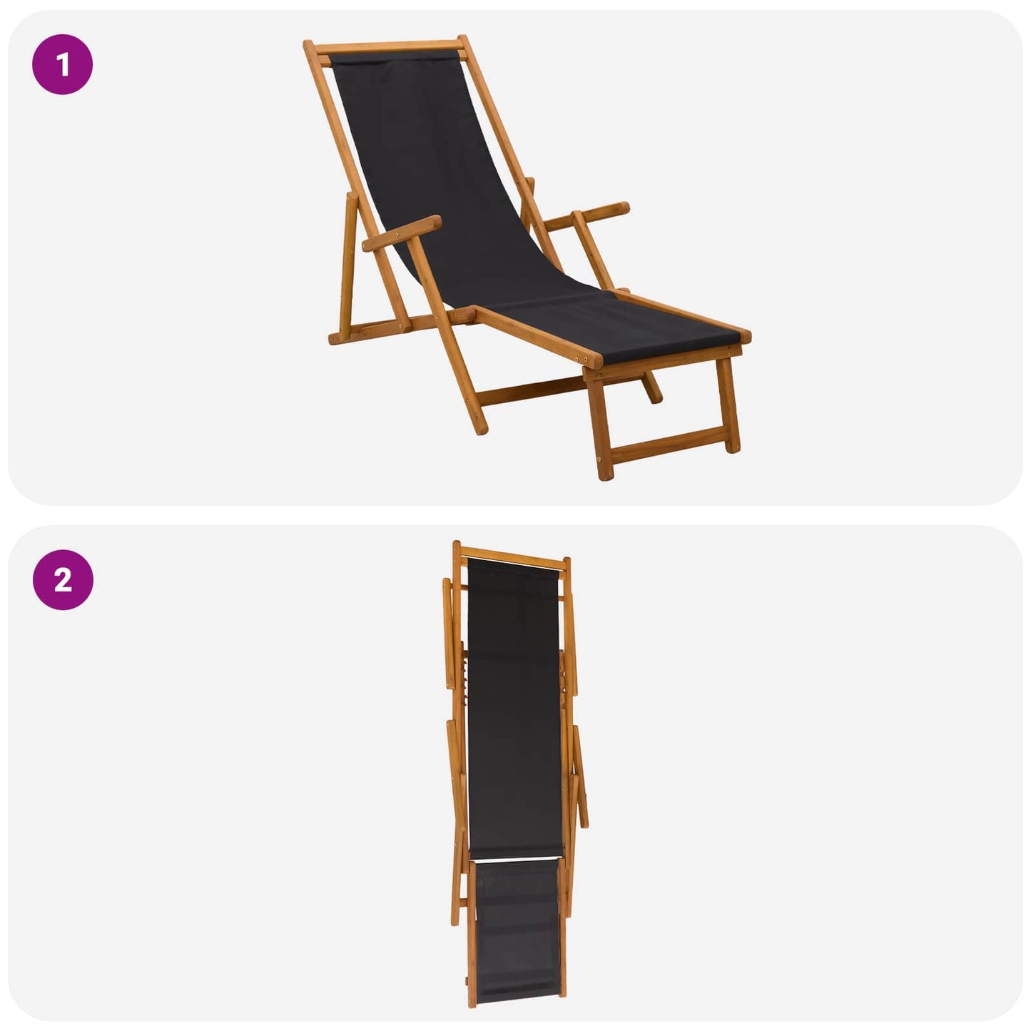 Folding Sun Lounger 3 Position Solid Eucalyptus Wood Black