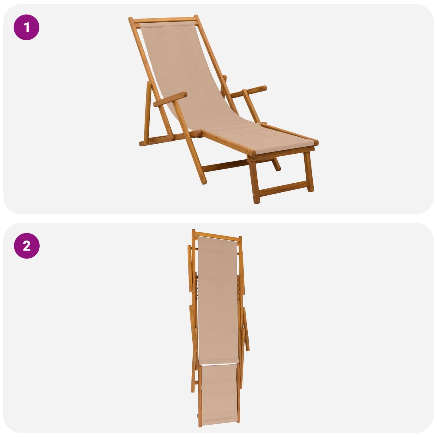 Folding Sun Lounger 3 Position Solid Eucalyptus Wood Taupe