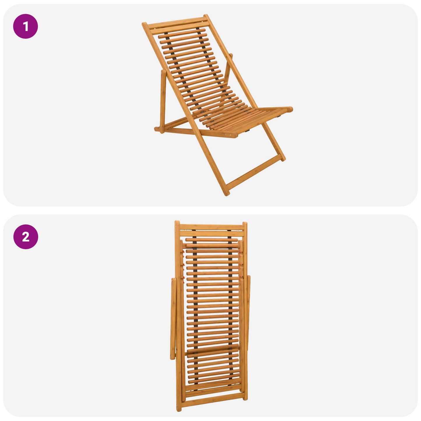 Deck Chair 3 Position Solid Eucalyptus Wood Natural