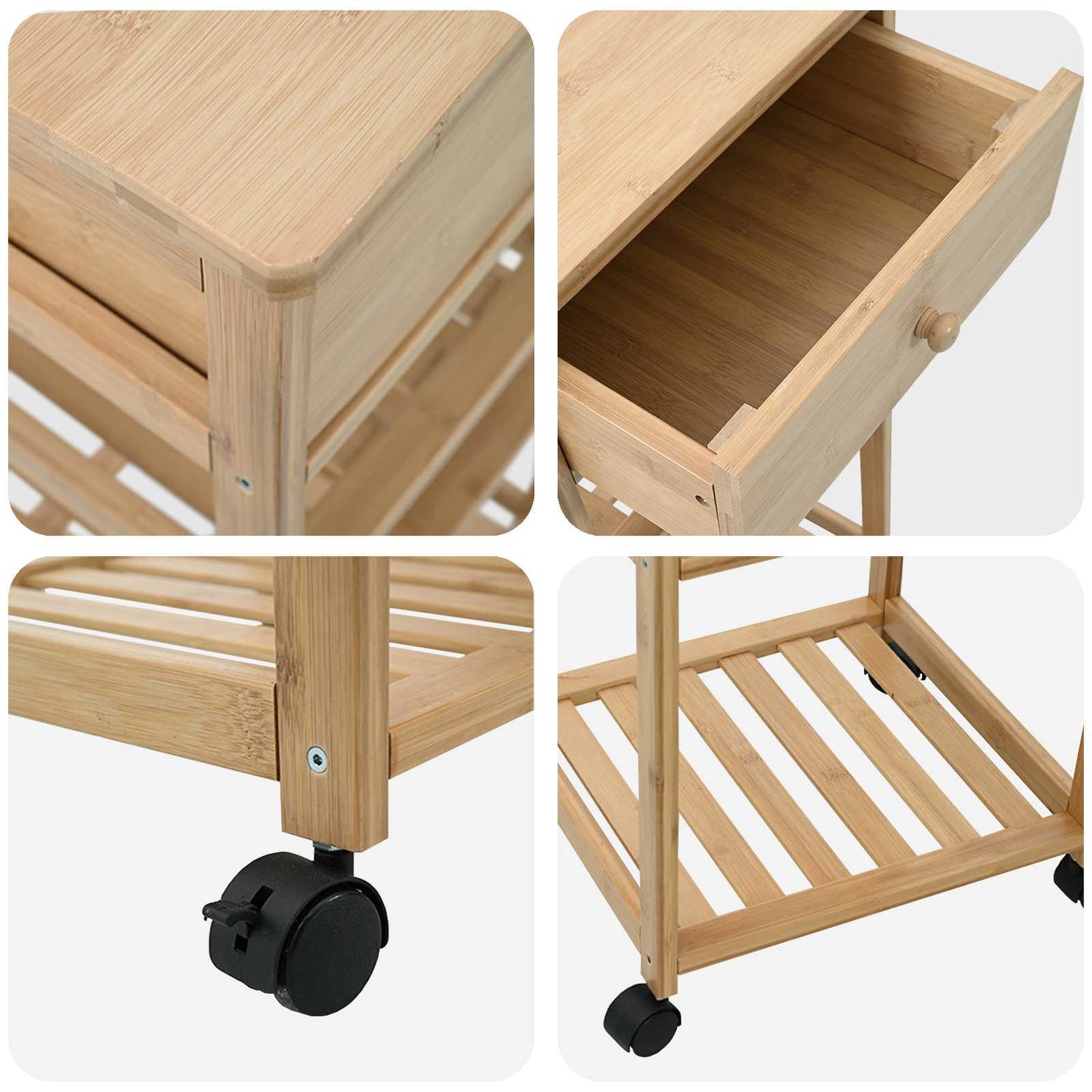 Kitchen Trolley with Wheels Natural 37 x 36 x 80 cm Bamboo