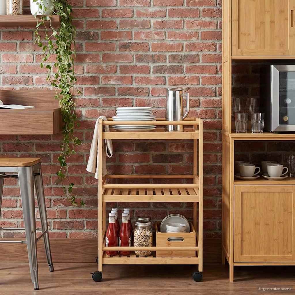 Kitchen Trolley with Wheels Natural 46 x 38 x 76 cm Bamboo