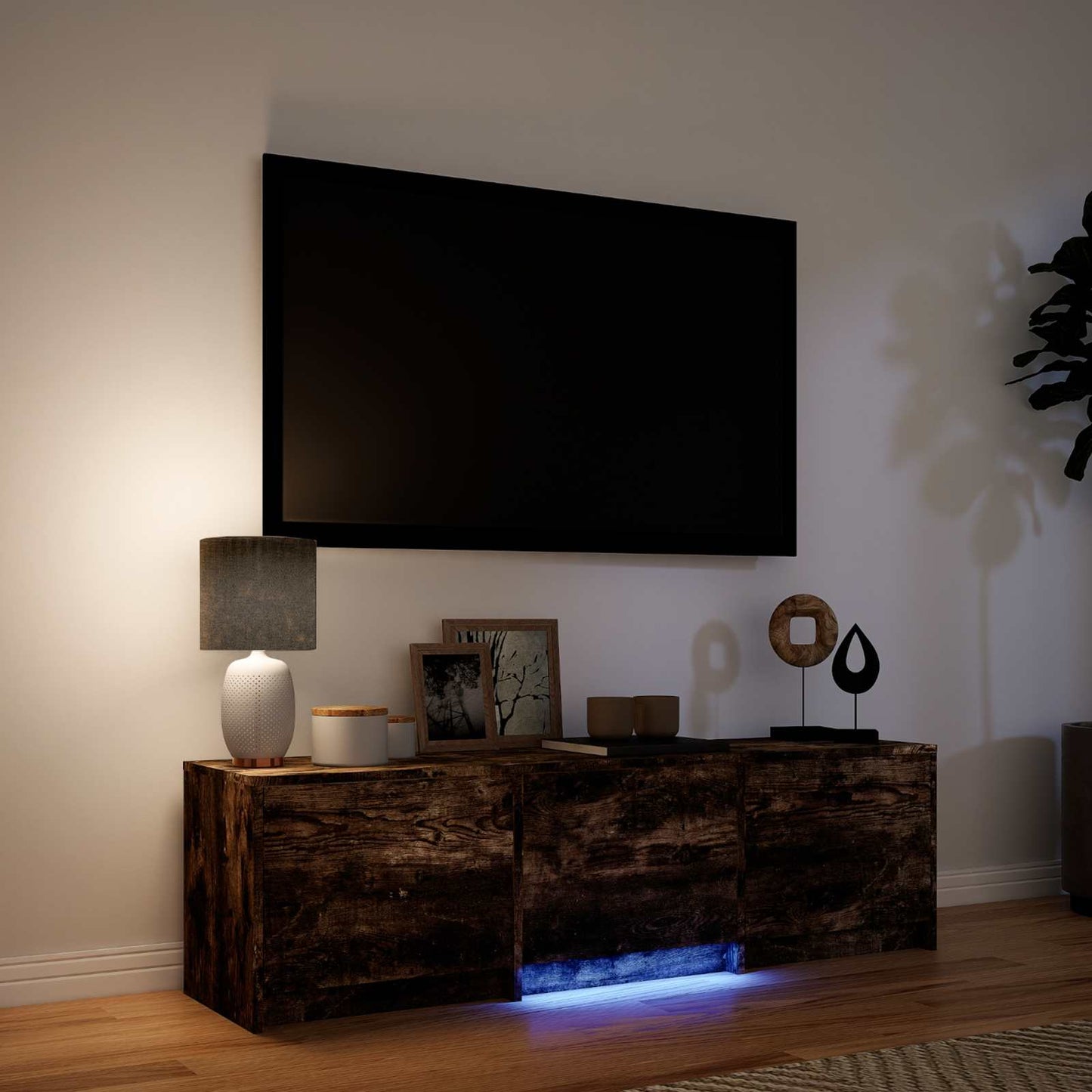 TV Cabinet with LED Smoked Oak 140 x 34 x 40 cm Engineered Wood