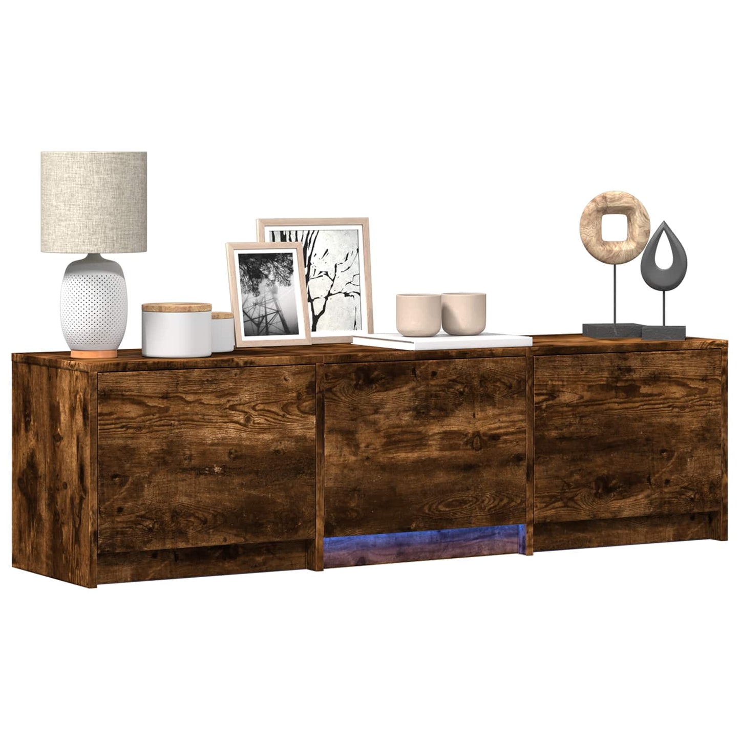 TV Cabinet with LED Smoked Oak 140 x 34 x 40 cm Engineered Wood