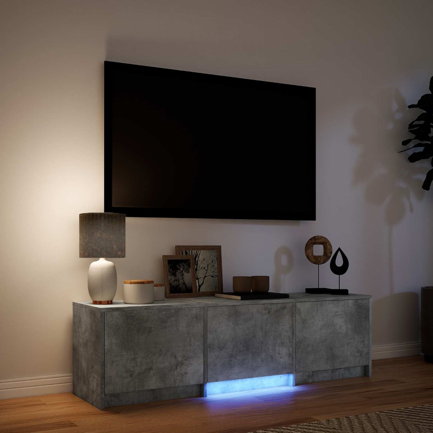 TV Cabinet with LED with LED Concrete Grey 140 x 34 x 40 cm
