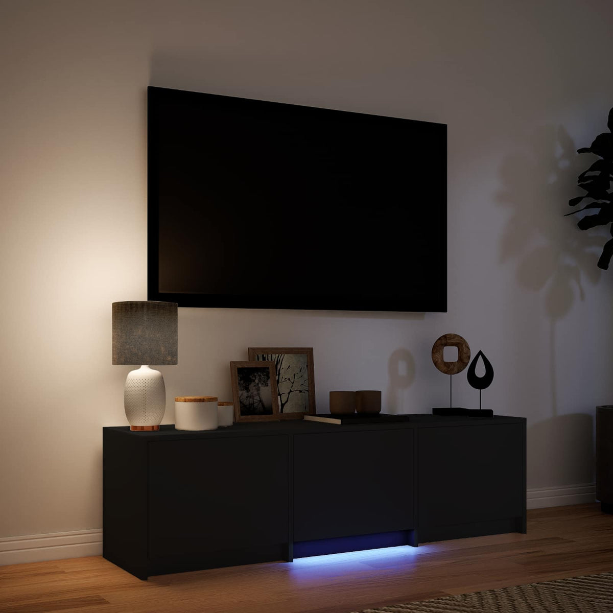 TV Cabinet with LED 140 x 34 x 40 cm Black Engineered Wood