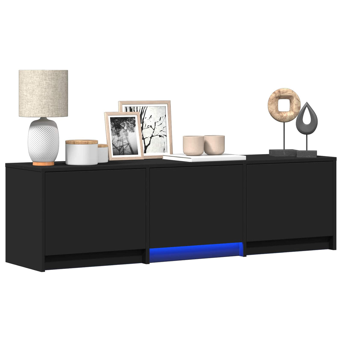 TV Cabinet with LED 140 x 34 x 40 cm Black Engineered Wood