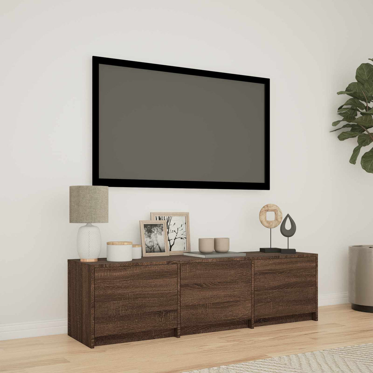 TV Cabinet with LED 140 x 34 x 40 cm Brown Oak Engineered Wood
