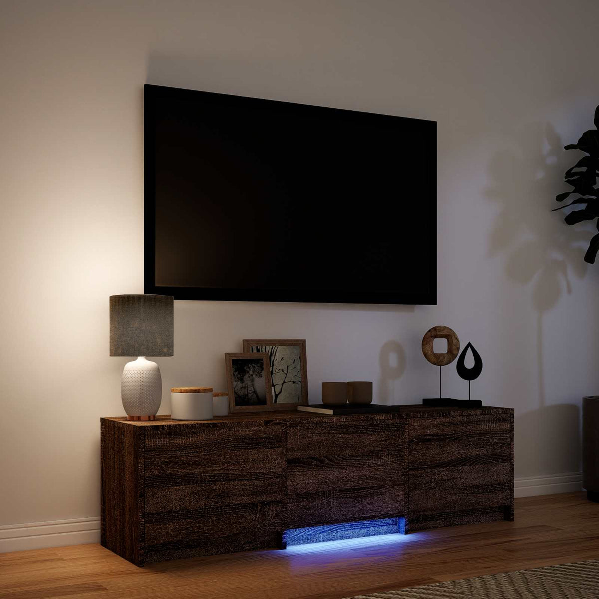 TV Cabinet with LED 140 x 34 x 40 cm Brown Oak Engineered Wood