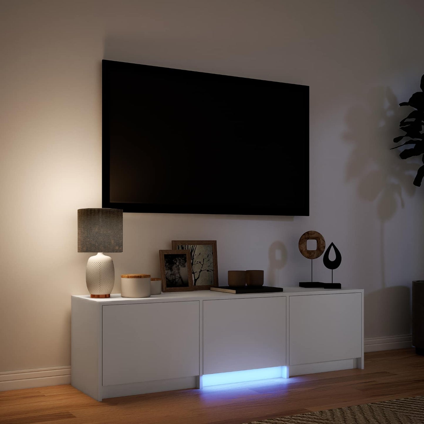 TV Cabinet with LED White 140 x 34 x 40 cm Engineered Wood