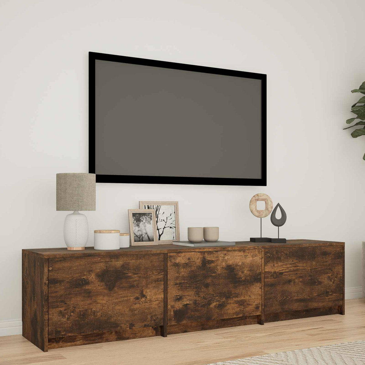 TV Cabinet with LED 165 x 34 x 40 cm Smoked Oak Engineered Wood