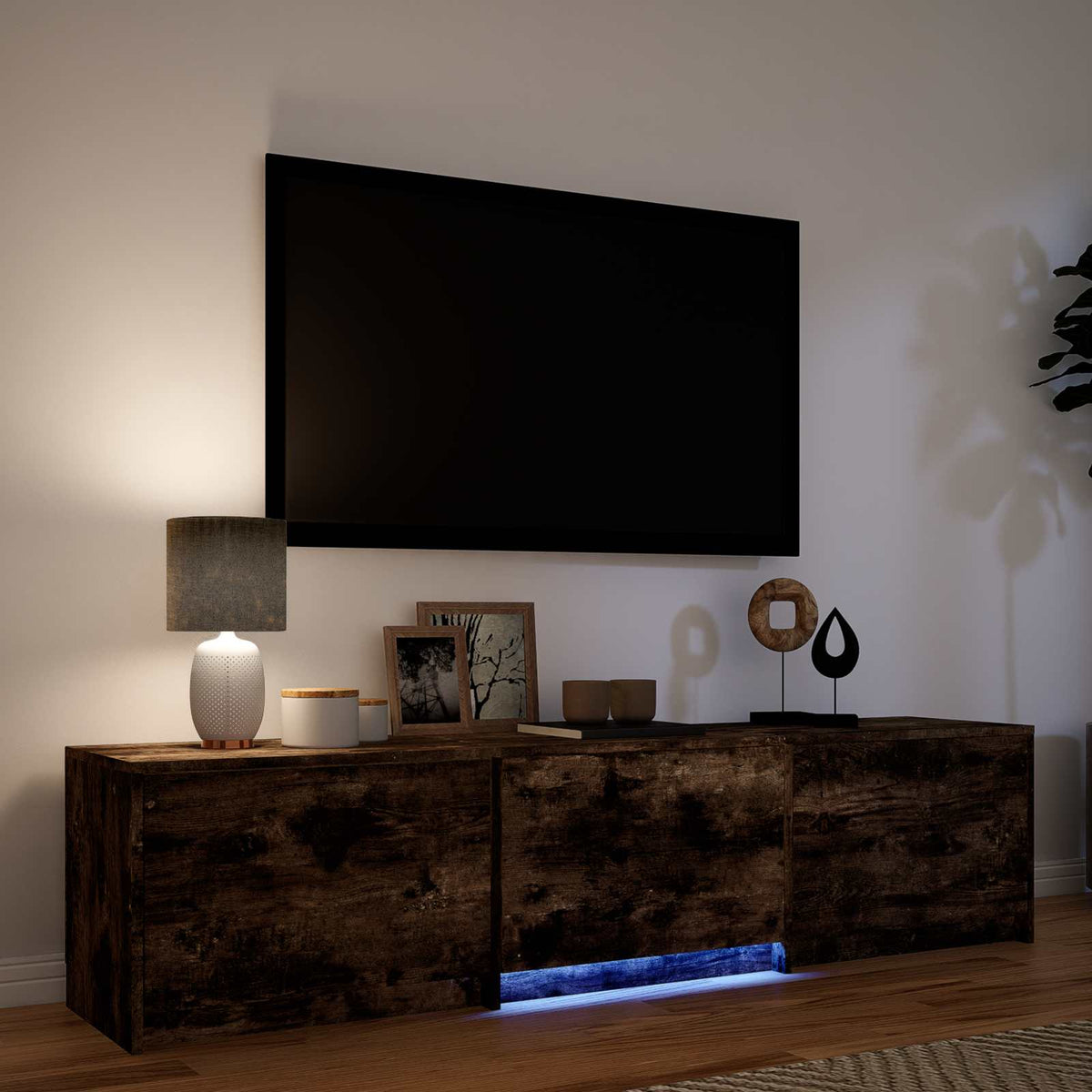 TV Cabinet with LED 165 x 34 x 40 cm Smoked Oak Engineered Wood