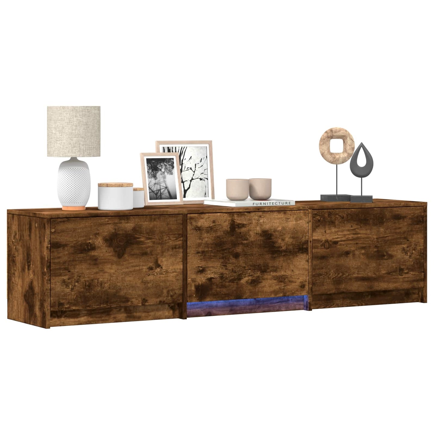 TV Cabinet with LED Smoked Oak 165 x 34 x 40 cm Engineered Wood