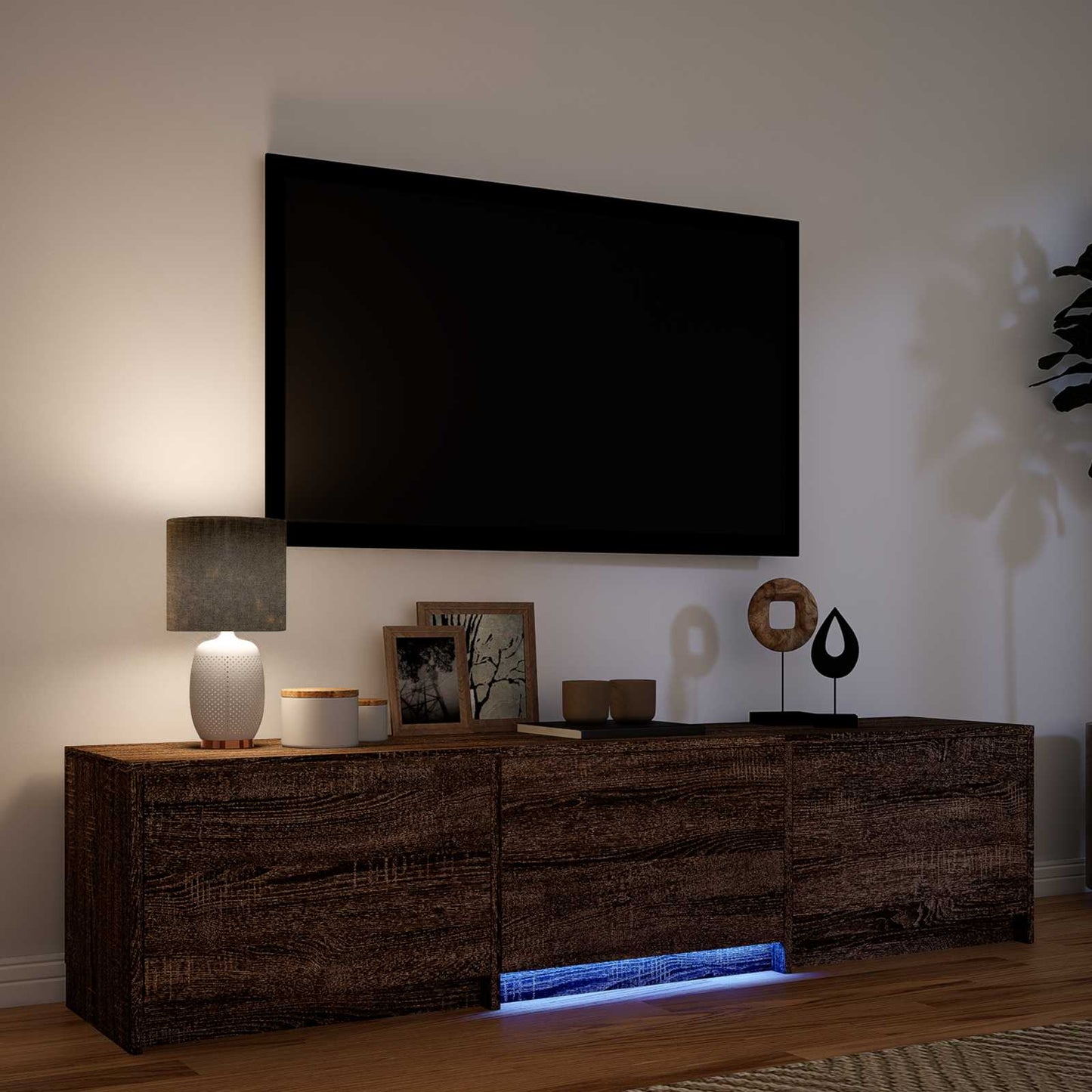 TV Cabinet with LED Brown Oak 165 x 34 x 40 cm Engineered Wood