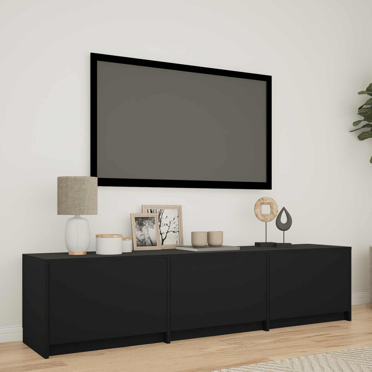 TV Cabinet with LED 165 x 34 x 40 cm Black Engineered Wood