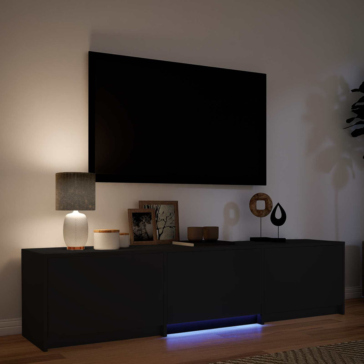 TV Cabinet with LED 165 x 34 x 40 cm Black Engineered Wood