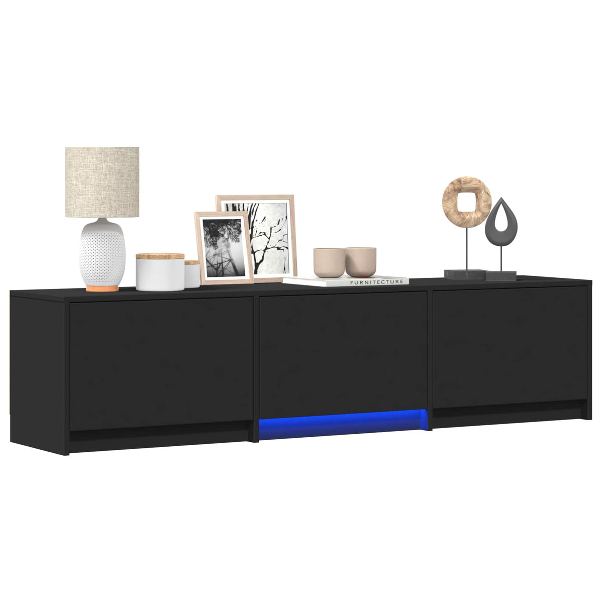 TV Cabinet with LED 165 x 34 x 40 cm Black Engineered Wood