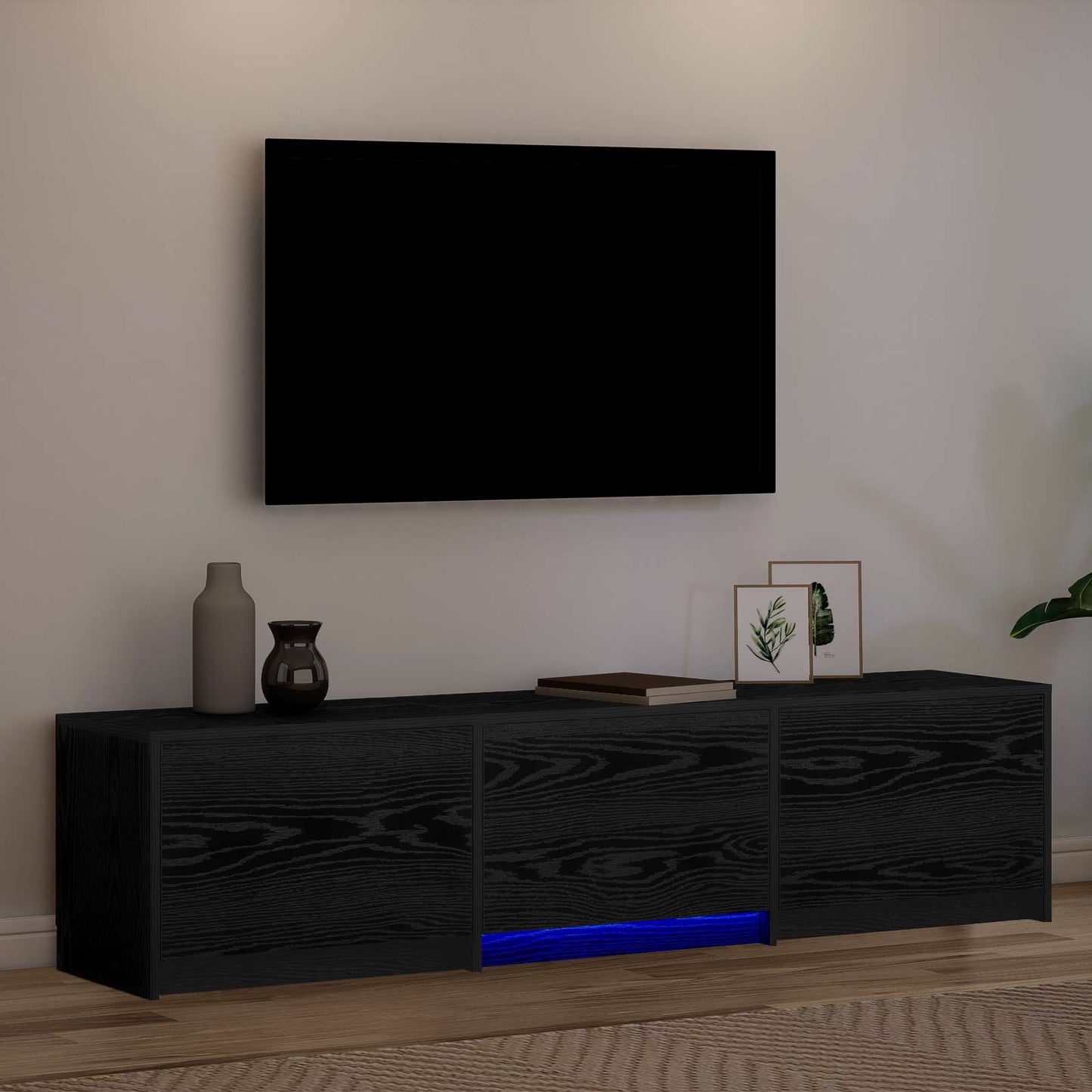 TV Cabinet with LED Black Oak 165 x 34 x 40 cm Engineered Wood