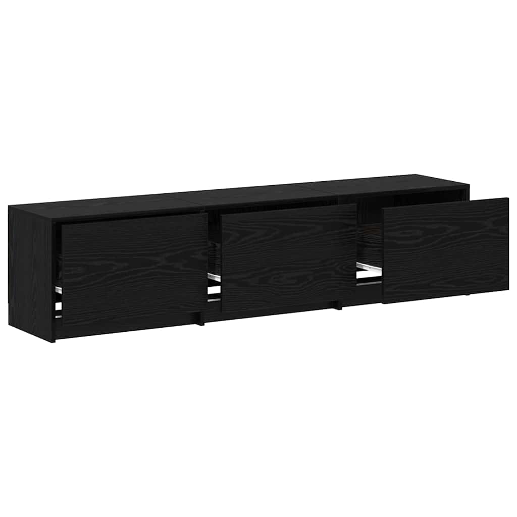 TV Cabinet with LED Black Oak 165 x 34 x 40 cm Engineered Wood
